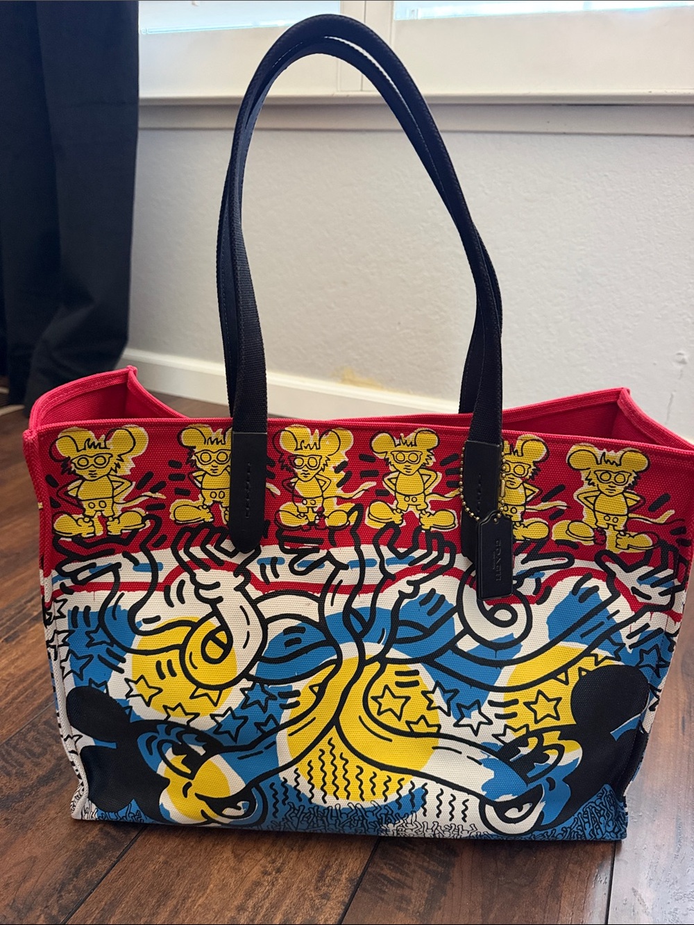 Coach- Mickey Pop Art Canvas Tote Bag - Red, Yellow & Blue